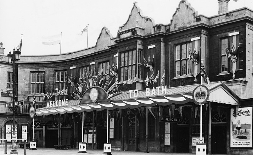 Bath Spa Station, decorated for the visit of HRH Princess Elizabeth on 3rd May 1950